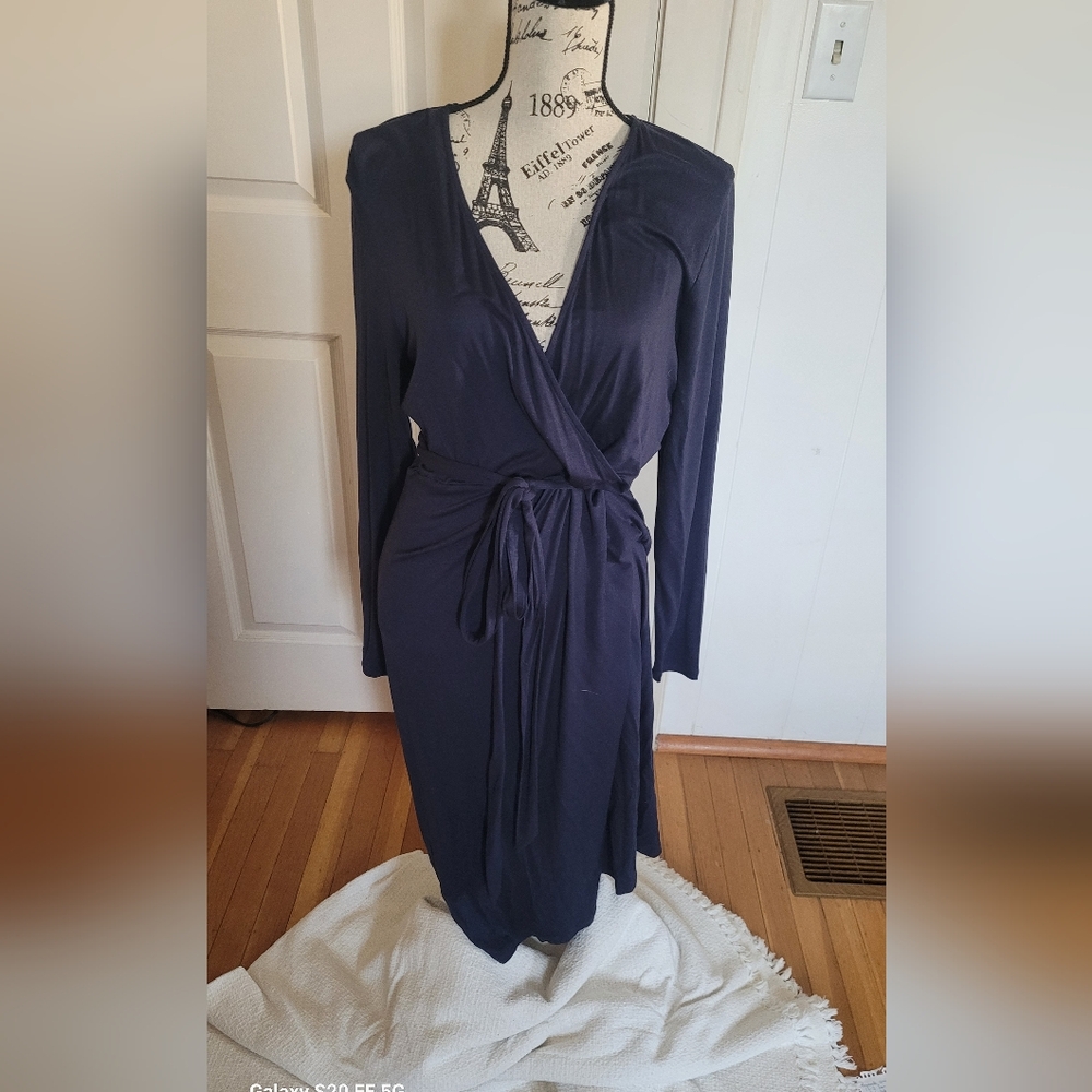 Boden Knit Wrap Dress Size 12R Navy Blue